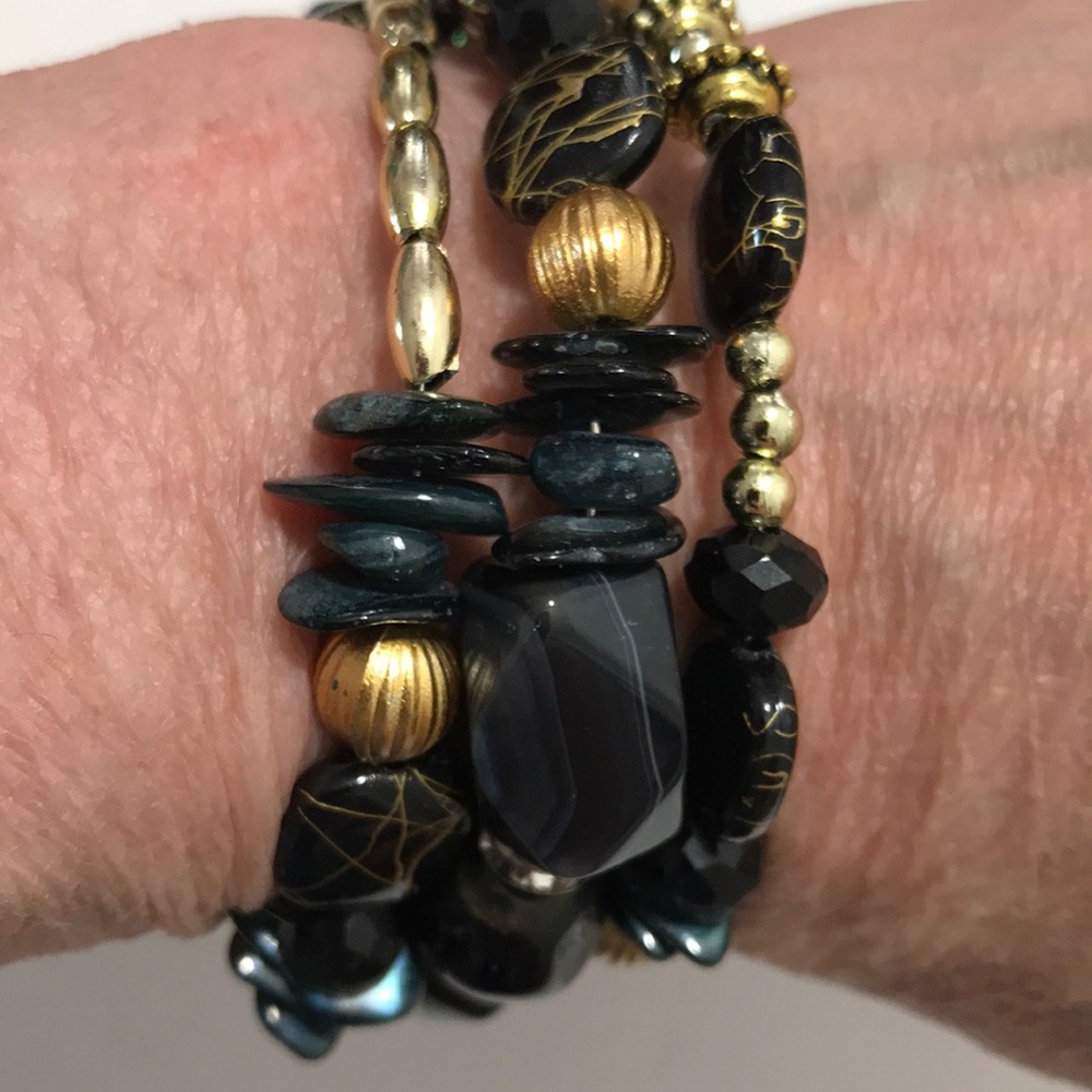 Novadab Black/Gold Mixed Media Boho Bracelet OSFM